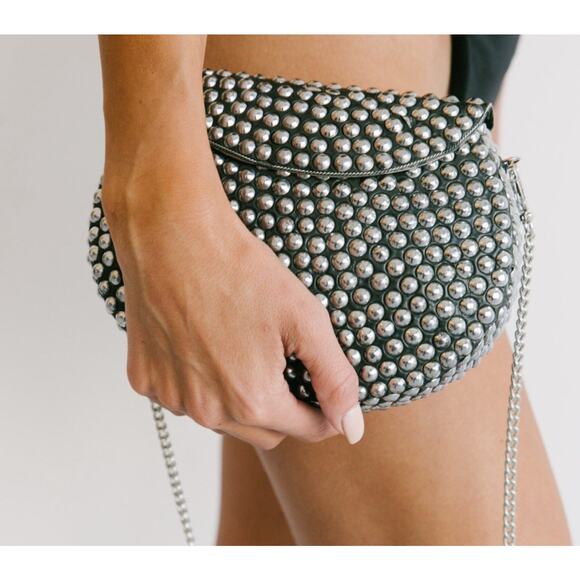 Ramla‎ Rockstar Purse Crossbody Bag Black Rare Handmade Msrp $250 NEW Studded - Picture 2 of 15